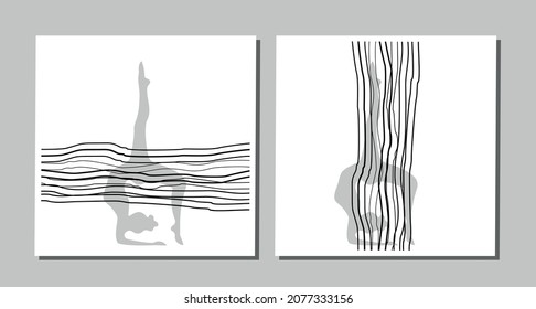 
abstract posters with woman doing yoga and lines