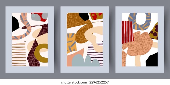 Abstract postmodernism rambling composition wall art print. Wall artwork for interior design. Bundle, collection. Printable minimal abstract postmodernism poster. Contemporary decorative background.