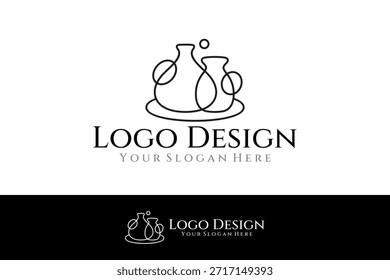 Logotipo abstracto de la cerámica en estilo lineal del diseño del arte