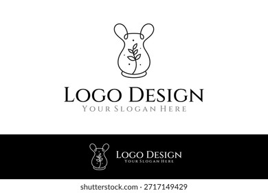Logotipo abstracto de la cerámica con las plantas en estilo lineal del diseño del arte