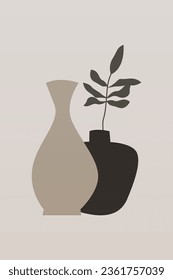 Abstract Pottery Wall Print. Minimalist Plant Art. Tropical Art Palm Leaf Vase Art Print. Bohemian Pot Wall Art