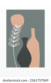 Abstract Pottery Wall Print. Minimalist Plant Art. Tropical Art Palm Leaf Vase Art Print. Bohemian Pot Wall Art
