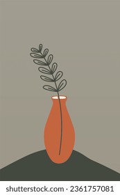 Abstract Pottery Wall Print. Minimalist Plant Art. Tropical Art Palm Leaf Vase Art Print. Bohemian Pot Wall Art