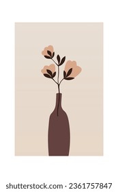 Abstract Pottery Wall Print. Minimalist Plant Art. Tropical Art Palm Leaf Vase Art Print. Bohemian Pot Wall Art