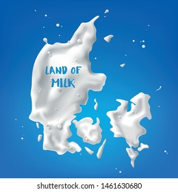 Abstract pour milk and splash with the shape of the Denmark international, vector illustration and design.