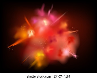 Abstract powder splatted vector background. Red powder explosion on dark background