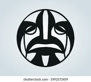 abstract pre-columbian masks of tribes in circular shape