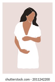 Abstract pregnancy print. Pregnant woman contemporary minimal style, pregnant female body wall poster. Vector illustration