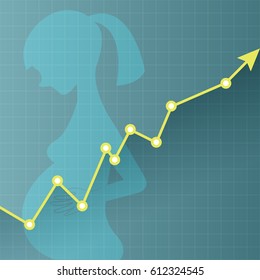 Abstract Pregnant Age Chart With Up Trend Line Graph, Bar Chart And Stock Numbers On White Color Background (vector)