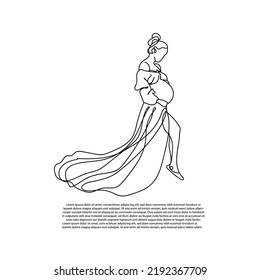  Abstract pregnant woman line art vector. line drawing of pregnant woman .continuous line for pregnant women.isolated on white background