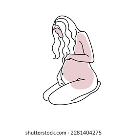 Abstract pregnant woman line art vector.