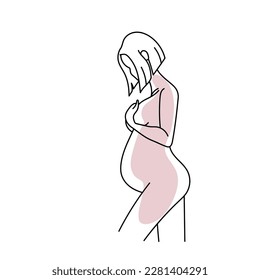 Abstract pregnant woman line art vector.
