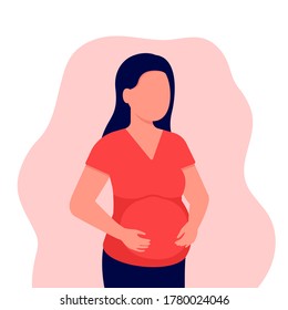 Abstract pregnant young girl. Pregnancy woman. Expectant mother, motherhood, single mother. Vector flat illustration