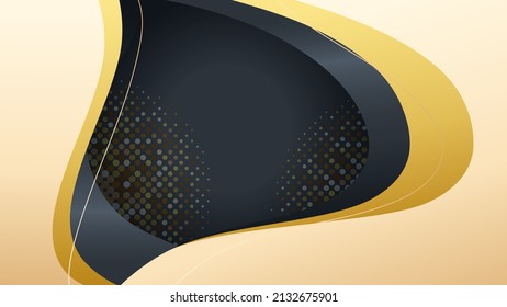 Abstract premium black geometric overlap layers with stripe golden line and glitter lighting on dark background. Luxury and elegant background with copy space. Vector illustration halftone decoration