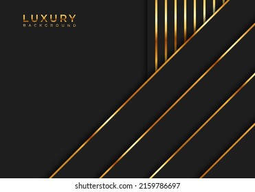 Abstract Premium Black Geometric Overlap Layers with Stripe Golden Line Luxury Style on Dark Background with Copy Space
