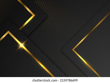 Abstract Premium Black Geometric Overlap Layers with Stripe Golden Line Luxury Style on Dark Background with Copy Space