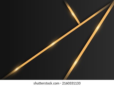 Abstract Premium Black Geometric Overlap Layers with Stripe Golden Line Luxury Style on Dark Background with Copy Space