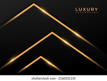 Abstrakte, hochwertige, geometrische Überlappungsebenen mit Streifen, goldener Linie, Luxusstil auf dunklem Hintergrund mit Kopienraum