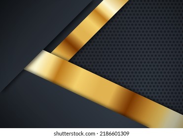 Abstract Premium Black Geometric Overlap Layers Texture Golden Effect Luxury Style on Dark Background with Copy Space