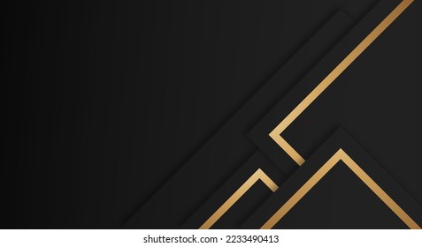 Abstract Premium Black Geometric Overlap Layers with Stripes Golden Lines Luxury Style Background