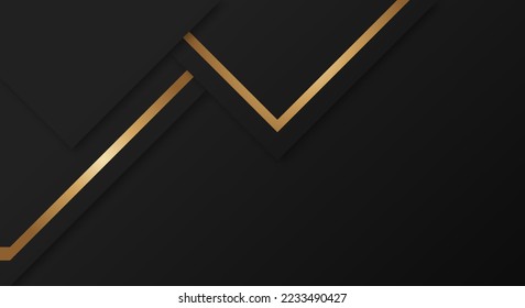 Abstract Premium Black Geometric Overlap Layers with Stripes Golden Lines Luxury Style Background