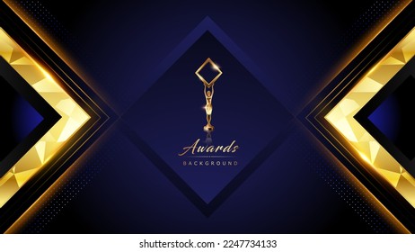 abstract premium black and gold geometric background. Square Diamond shape Golden Frame on Royal Blue Background. Award Background. Luxury Background. Modern Template Social media Post. 
