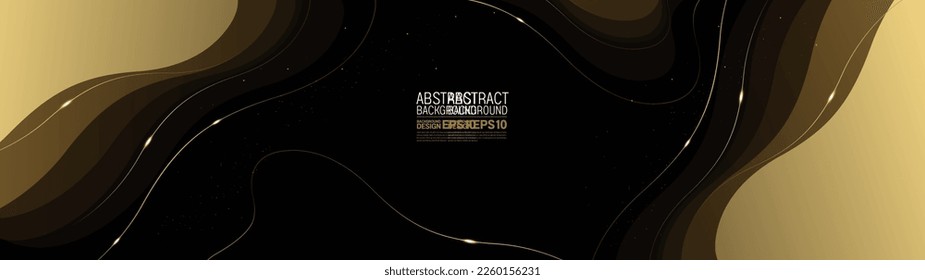 abstract premium black and gold geometric shape background with wavy lines, curve, overlap gradients, composition for illustration advertising, application, banner, website, template design