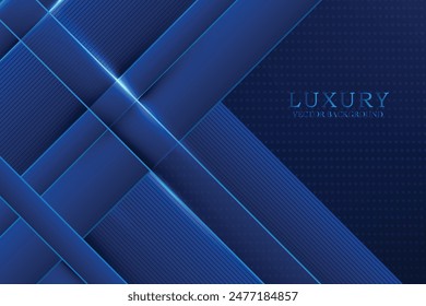 Abstract premium blue geometric overlap layers with stripe blue line and lighting on dark navy blue background. Luxury and elegant style