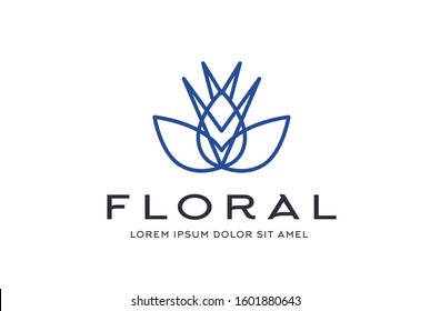 Abstract premium blue linear leaf icon design vector graphics
