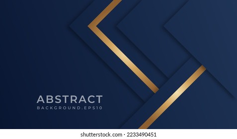 Abstract Premium Dark Blue Geometric Overlap Layer with Stripes Golden Lines Luxury Style Background