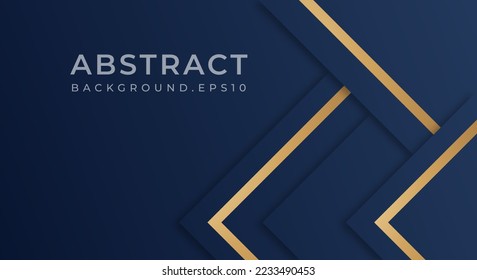 Abstract Premium Dark Blue Geometric Overlap Layer with Stripes Golden Lines Luxury Style Background