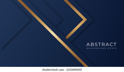 Abstract Premium Dark Blue Geometric Overlap Layer with Stripes Golden Lines Luxury Style Background