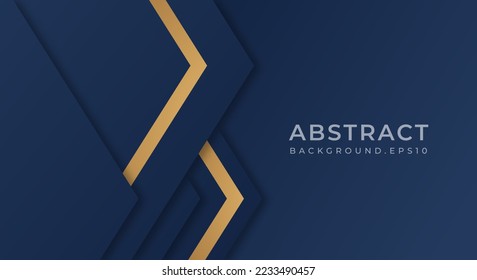 Abstract Premium Dark Blue Geometric Overlap Layer with Stripes Golden Lines Luxury Style Background