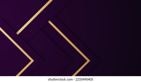 Abstrakte, dunkelviolette, geometrische Überlappungsschichten mit Streifen, goldene Linien, luxuriöser Hintergrund