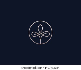 Abstract Premium Linear Tree Leaf Icon Logotype. Weave Sprout Water Vector Logo Symbol.