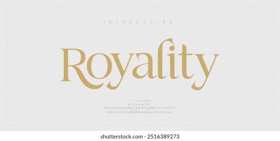 Abstract premium luxury elegant alphabet letters and numbers. Elegant wedding typography classic serif font decorative vintage retro. Creative vector illustration