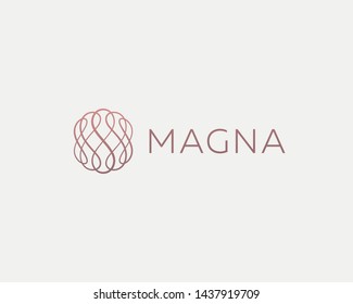 Abstract premium ornament vector logotype. Motion wavy line circle, planet, eights icon logo symbol.