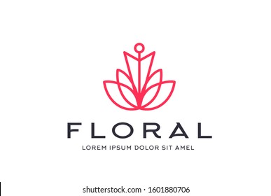 Abstract premium pink linear leaf icon design vector graphics