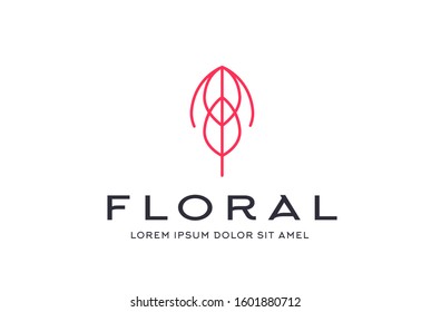 Abstract premium pink linear leaf icon design vector graphics