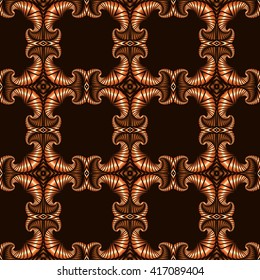 Abstract premium seamless pattern with bronze and copper decorative elements on dark brown background