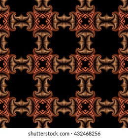 Abstract premium seamless pattern with bronze and copper decorative elements on black background