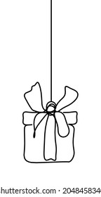Abstract present box in christmas tree (new year toy) as continuous line drawing on white background. Vector