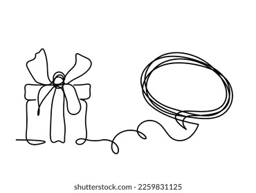 Abstract present box and comment as continuous line drawing on white background. Vector