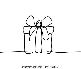 Abstract present box as continuous line drawing on white background. Vector