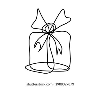 Abstrakte Geschenkbox als kontinuierliche Linie, die auf weißem Hintergrund zeichnet. Vektorgrafik