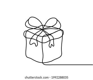 Abstract present box as continuous line drawing on white background. Vector