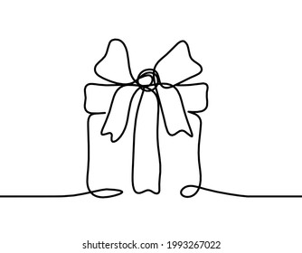 Abstract present box as continuous line drawing on white background. Vector