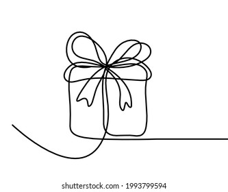 Abstract present box as continuous line drawing on white background. Vector