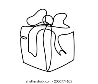 Abstract present box as continuous line drawing on white background. Vector
