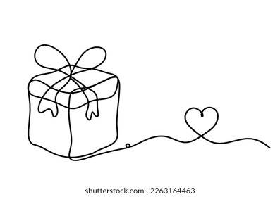 Abstract present box as continuous line drawing on white background. Vector